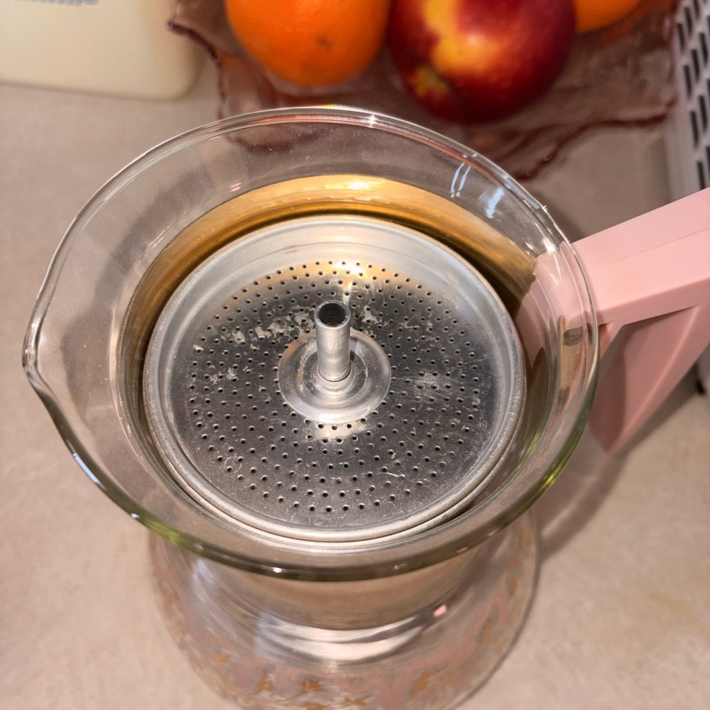 Libbey Glass Coffee Percolator with Pink Handle and Gold Accents - Picture 2 of 3